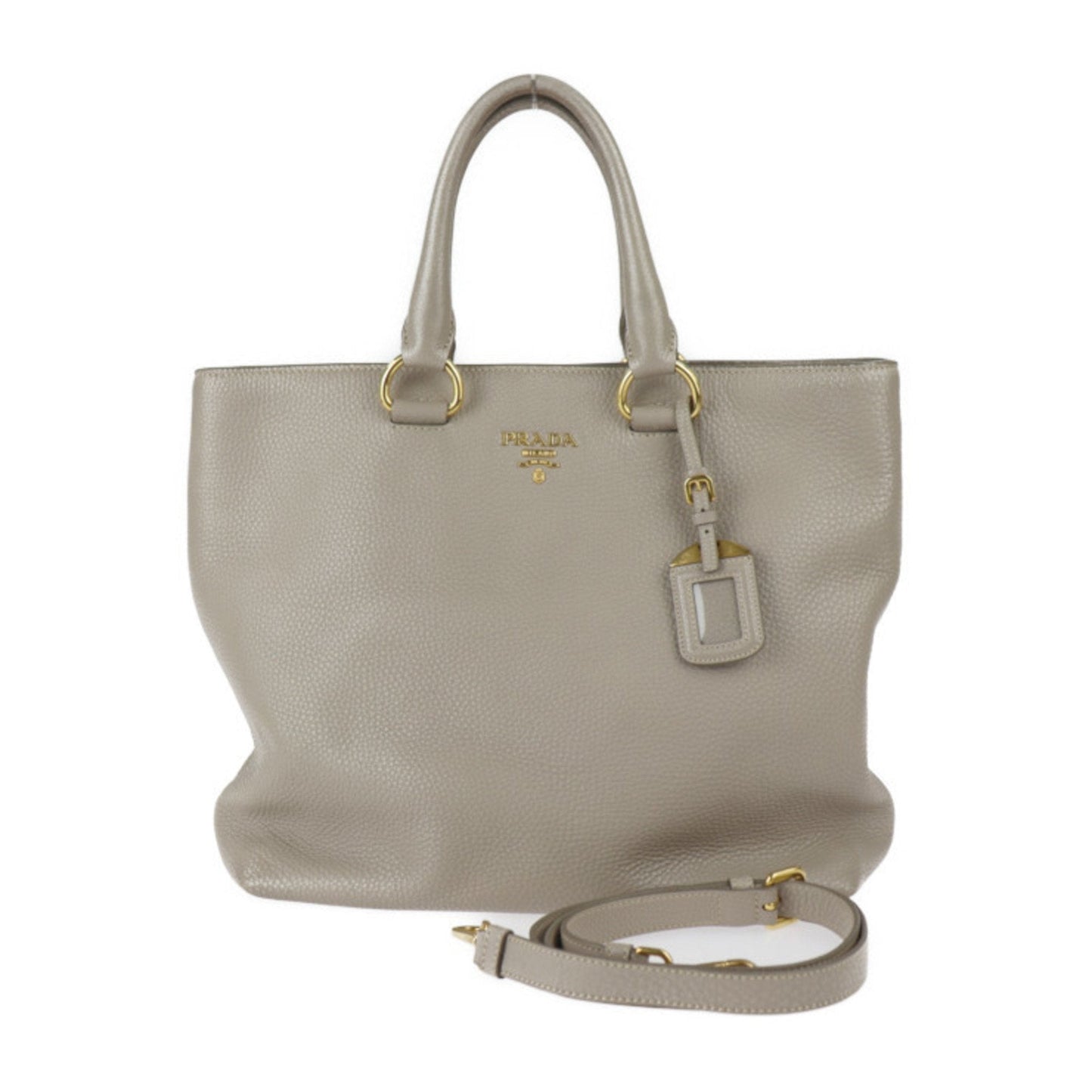 Prada Tote Bag Pomice Graige Series Etoupe Hardware 2Way Leather Gold Shoulder Bag