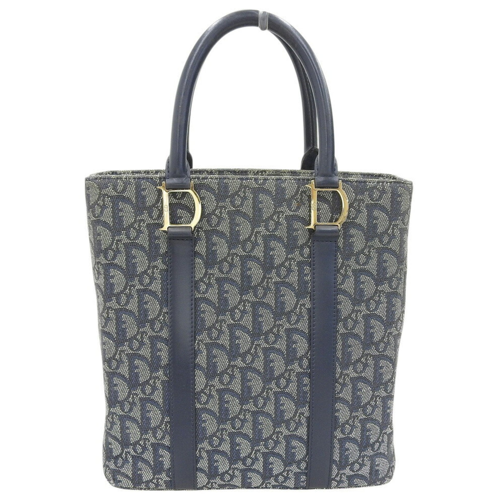 Dior Handbag Christian Trotter Trotter Tote Bag Leather Canvas Blue