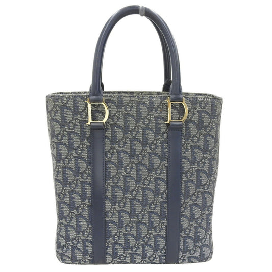 Dior Handbag Christian Trotter Trotter Tote Bag Leather Canvas Blue