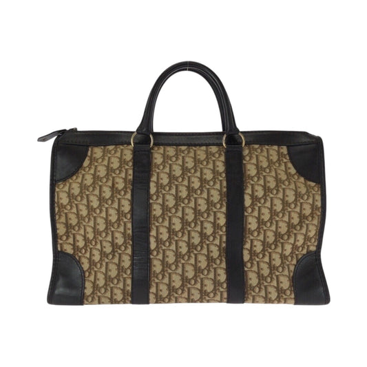 Dior Handbag Christian Boston Bag Leather Canvas Brown