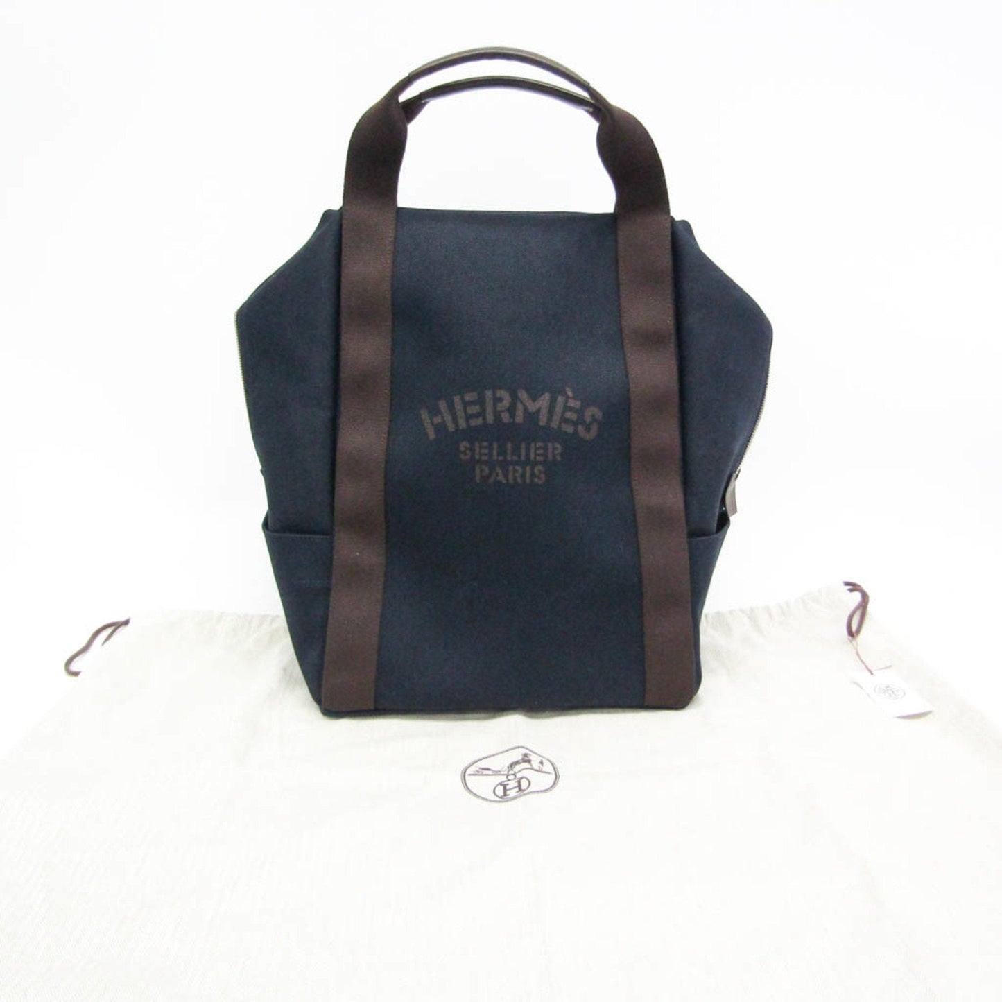 Hermes Toile Chevron Backpack Leather Navy