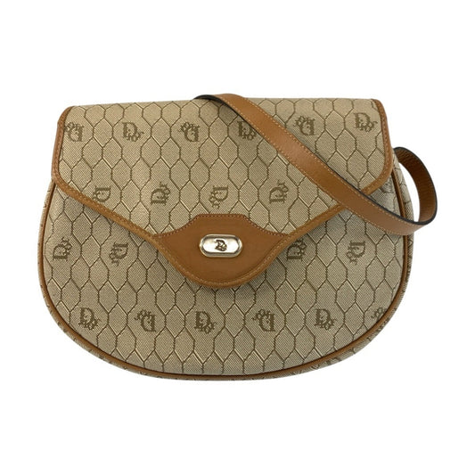 Dior Handbag Christian Pvc Pochette Shoulder Bag Leather Brown Beige