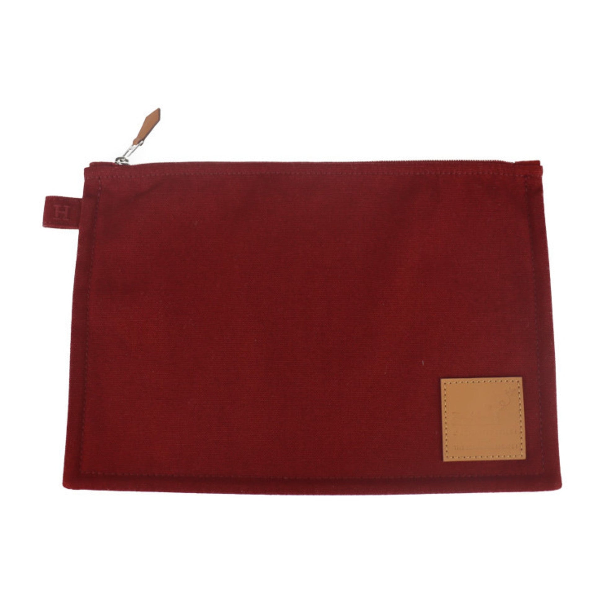 Hermes Bordeaux Cotton Clutch Bag Pouch Leather Canvas
