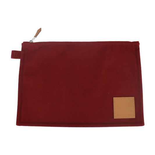 Hermes Bordeaux Cotton Clutch Bag Pouch Leather Canvas