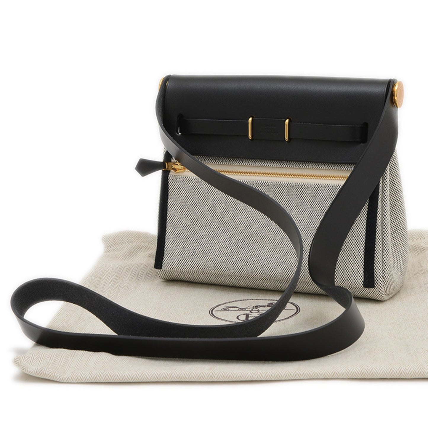 Hermes Her Bag Ecru Vache Shoulder Bag Leather Black