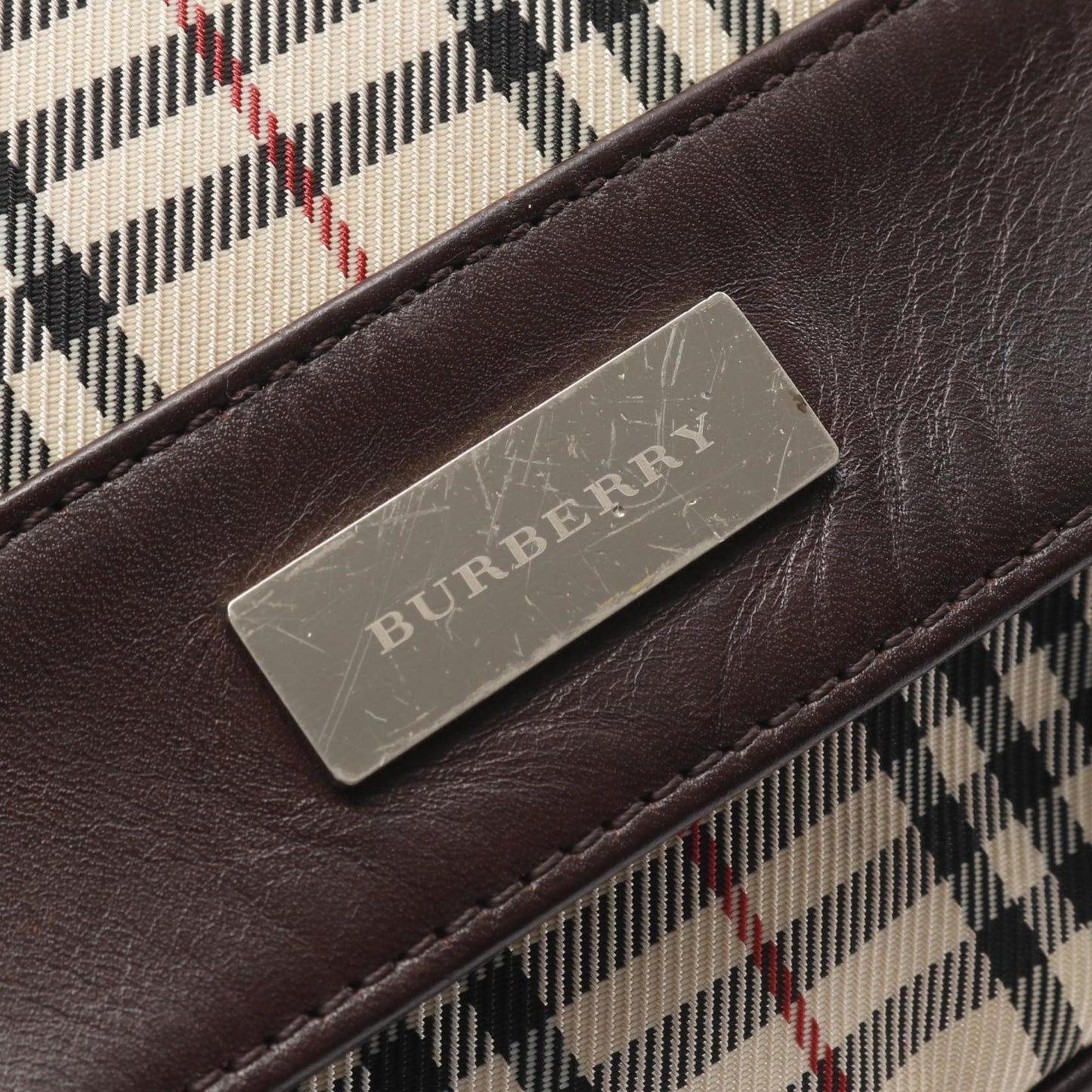 Burberry Multi Color Shoulder Bag Leather Canvas Beige
