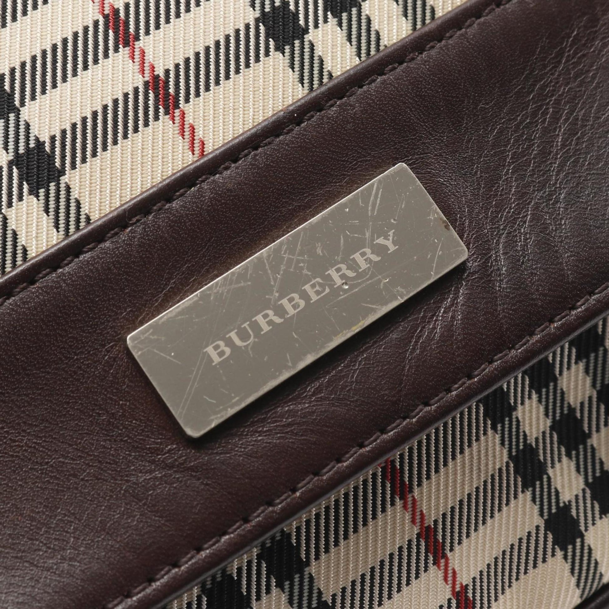 Burberry Multi Color Shoulder Bag Leather Canvas Beige