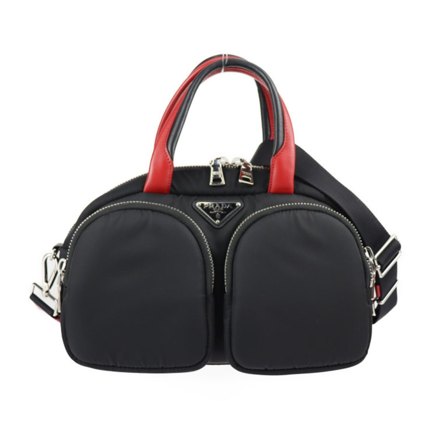 Prada Tessuto Pocket Handbag Hardware 2Way Shoulder Bag Mini Leather Nylon Black