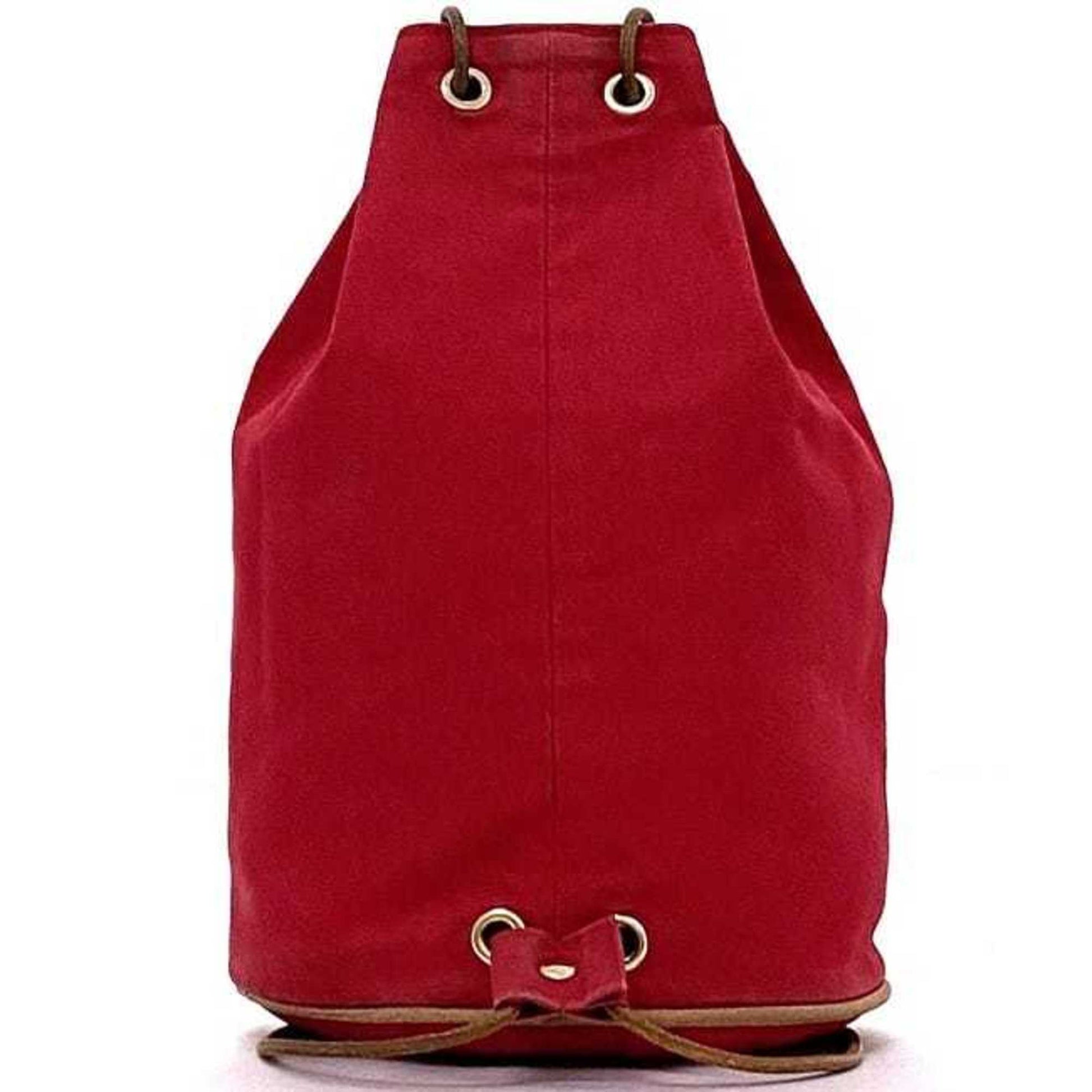 Hermes Color Cotton Backpack Leather Canvas Red