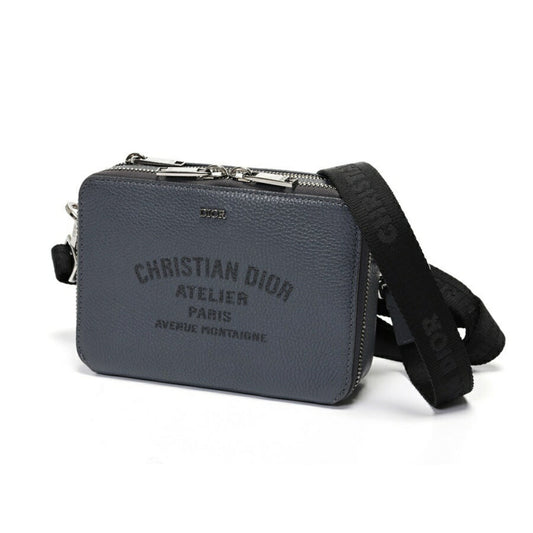 Dior Handbag Christian Fanny Pack Pouch Leather Gray Belt