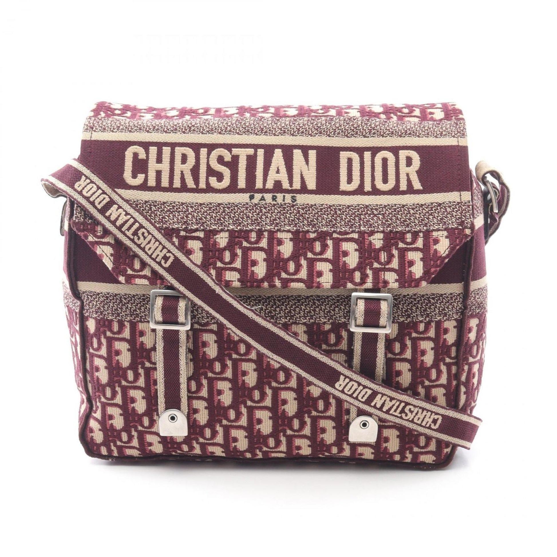 Dior Handbag Christian Bordeaux Shoulder Bag Leather Canvas Beige