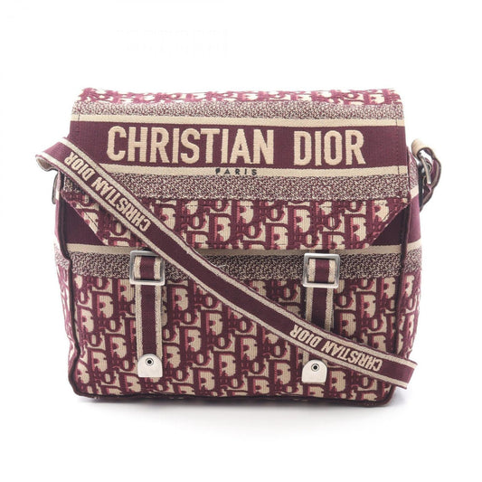 Dior Handbag Christian Bordeaux Shoulder Bag Leather Canvas Beige