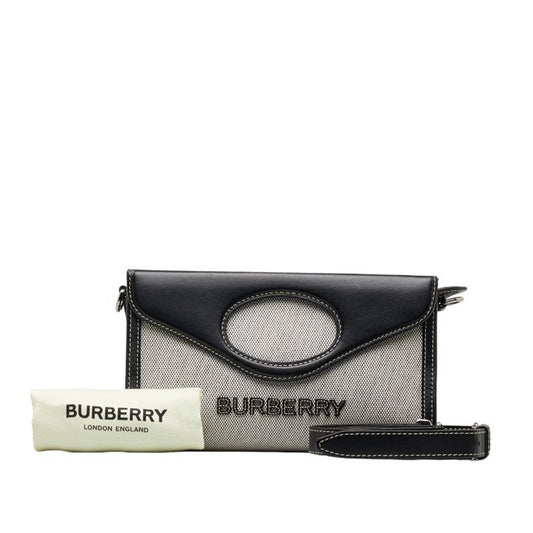 Burberry Cotton Handbag Shoulder Bag Leather Canvas Black