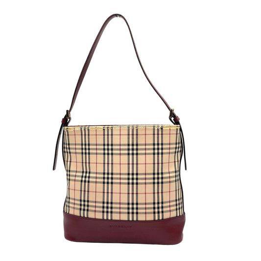 Burberry Bordeaux Color Handbag Shoulder Bag Leather Canvas Beige