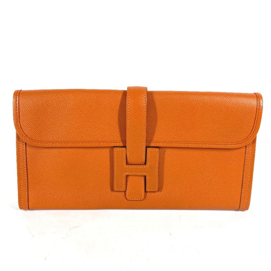 Hermes Jige Epsom Clutch Bag Leather Orange