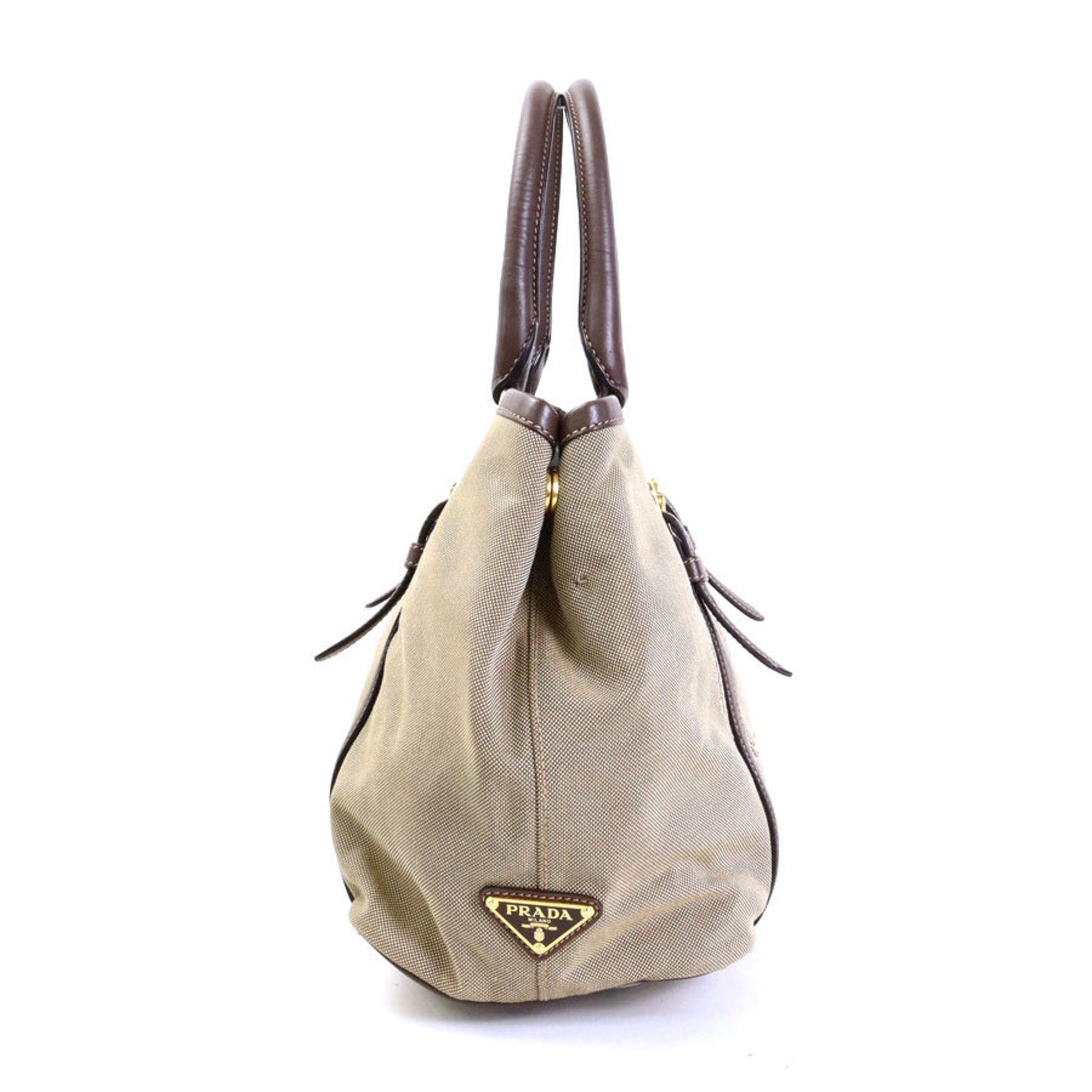 Prada Handbag Shoulder Bag Ladies Leather Canvas Brown