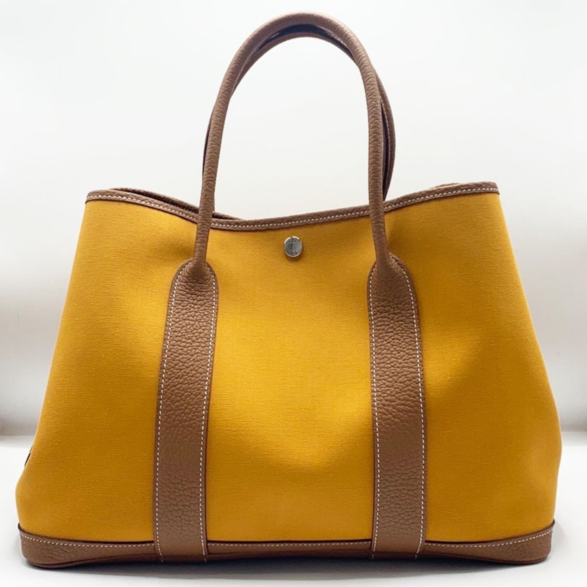 Hermes Toile Officier Negonda Tote Bag Leather Gold