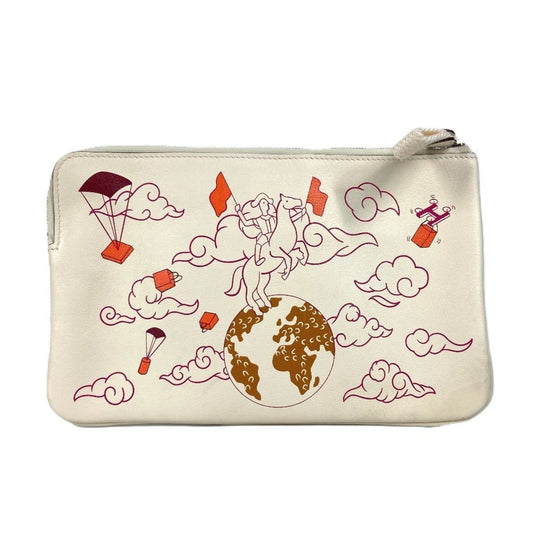 Hermes Ivory Clutch Bag Pouch Leather