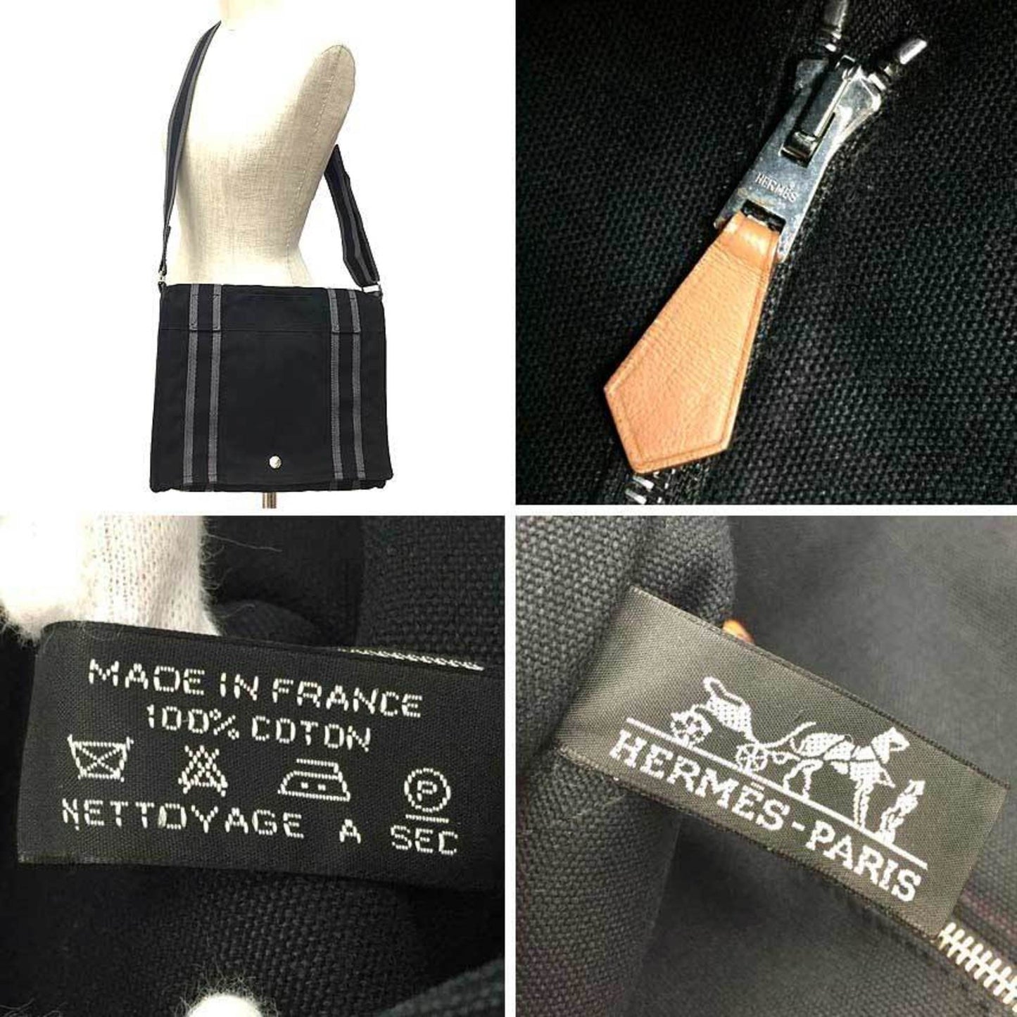 Hermes Fourre Tout Messenger Bag Shoulder Bag Canvas Black