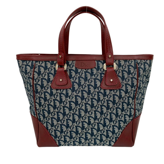 Dior Handbag Christian Wine Tote Bag 3 Leather Canvas Navy