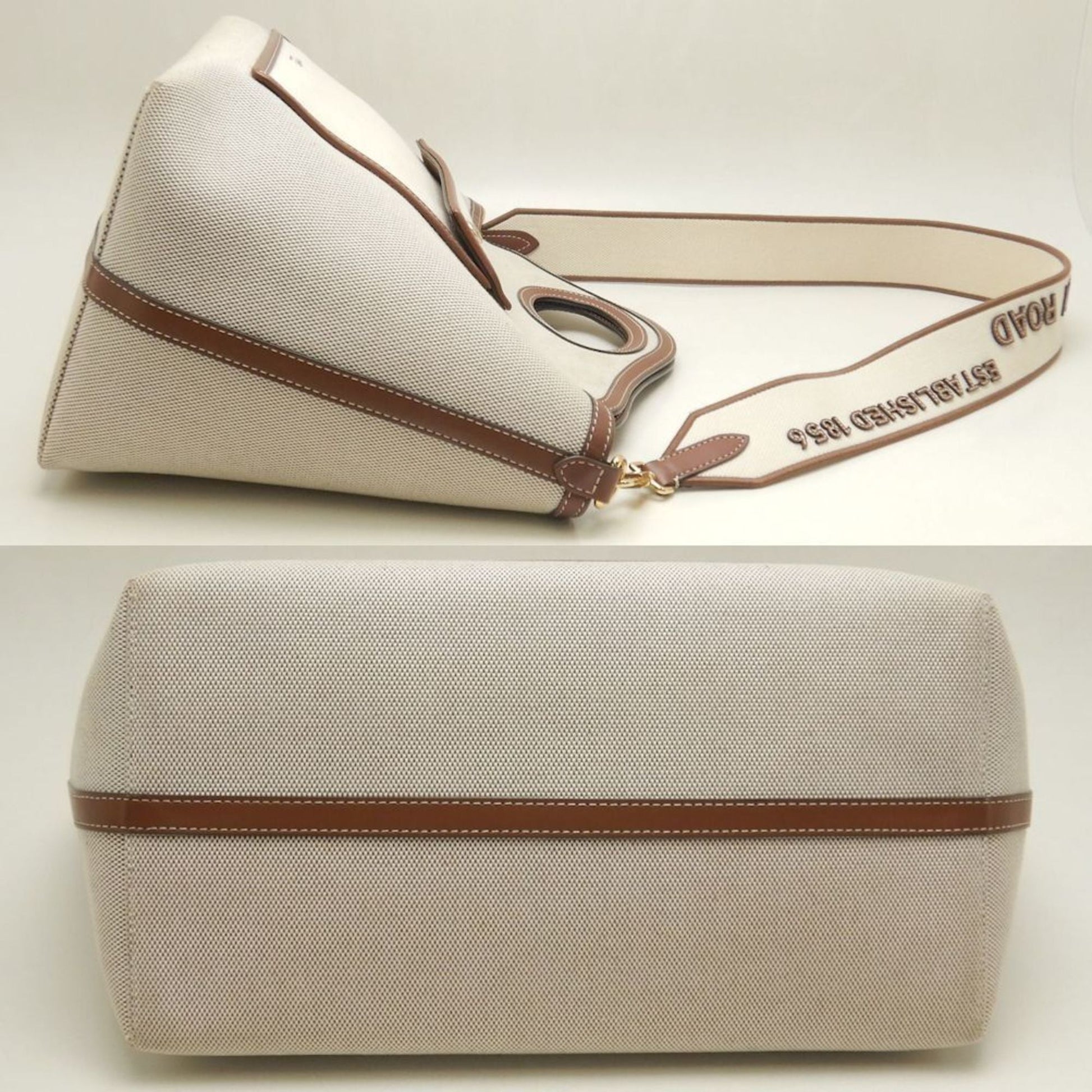 Burberry Tote Bag Leather Canvas Gold