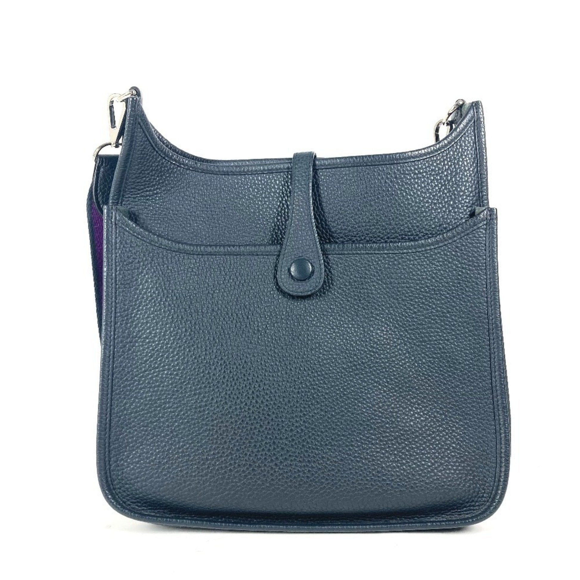 Hermes Taurillon Clemence Shoulder Bag Leather Navy Leather Shoulder Bag