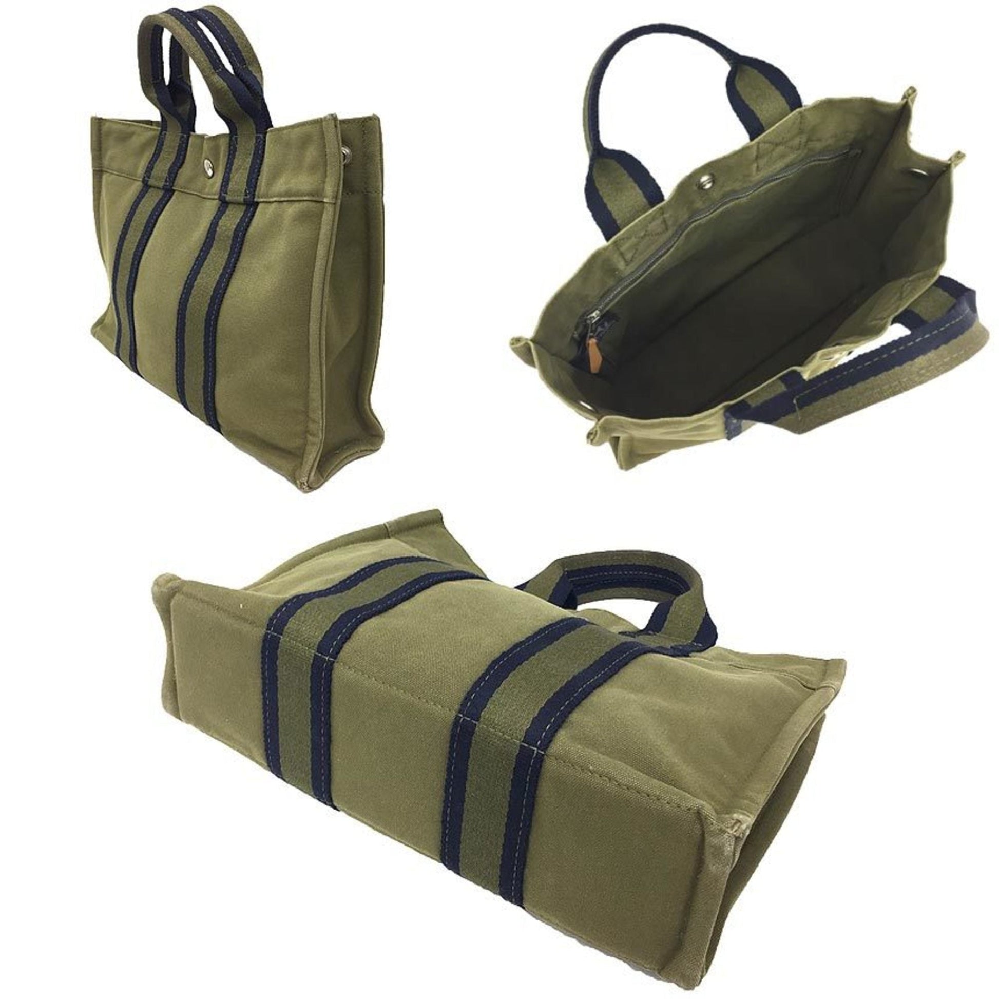 Hermes Khaki Cotton Tote Bag Canvas
