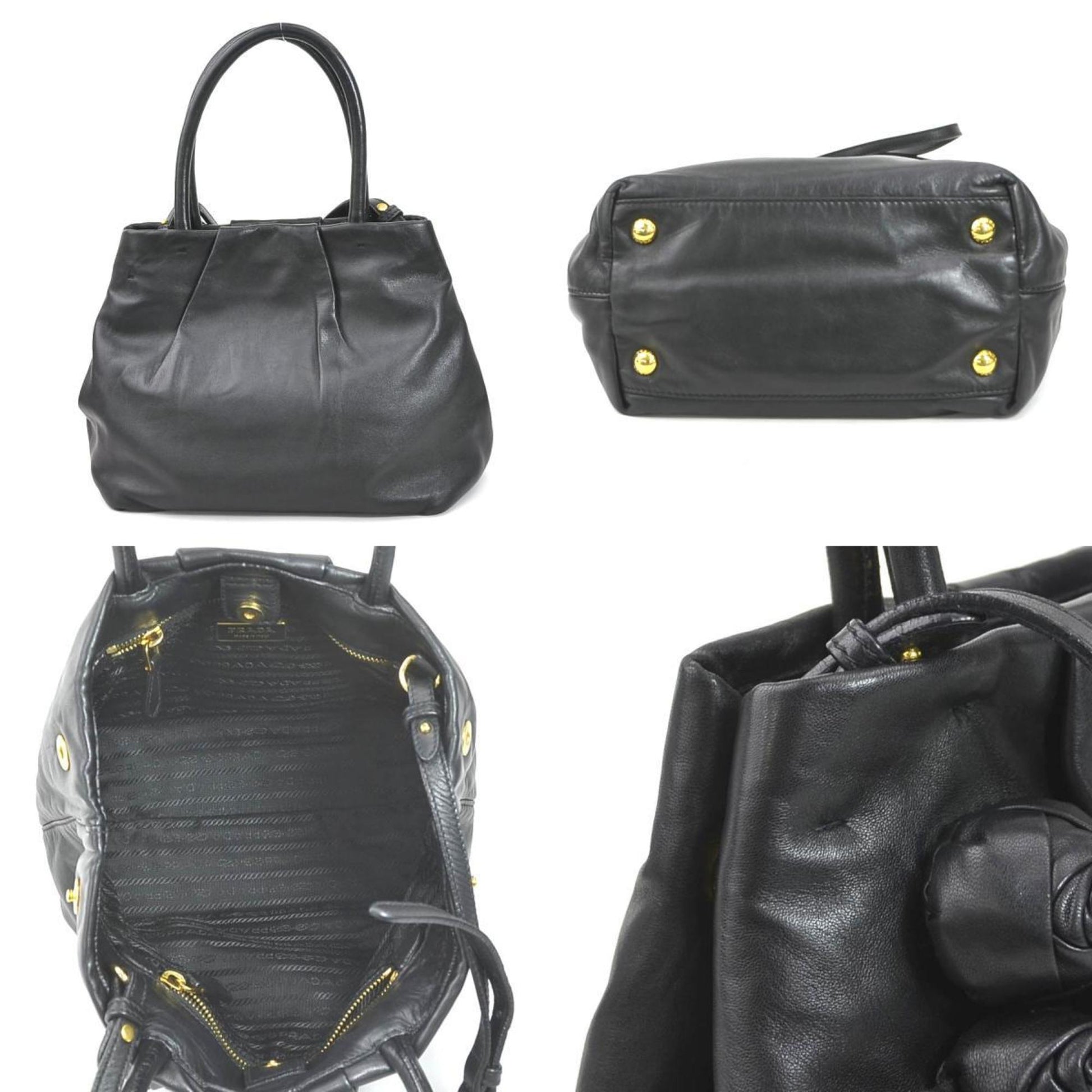 Prada Handbag Shoulder Bag Ladies Leather Black Gold