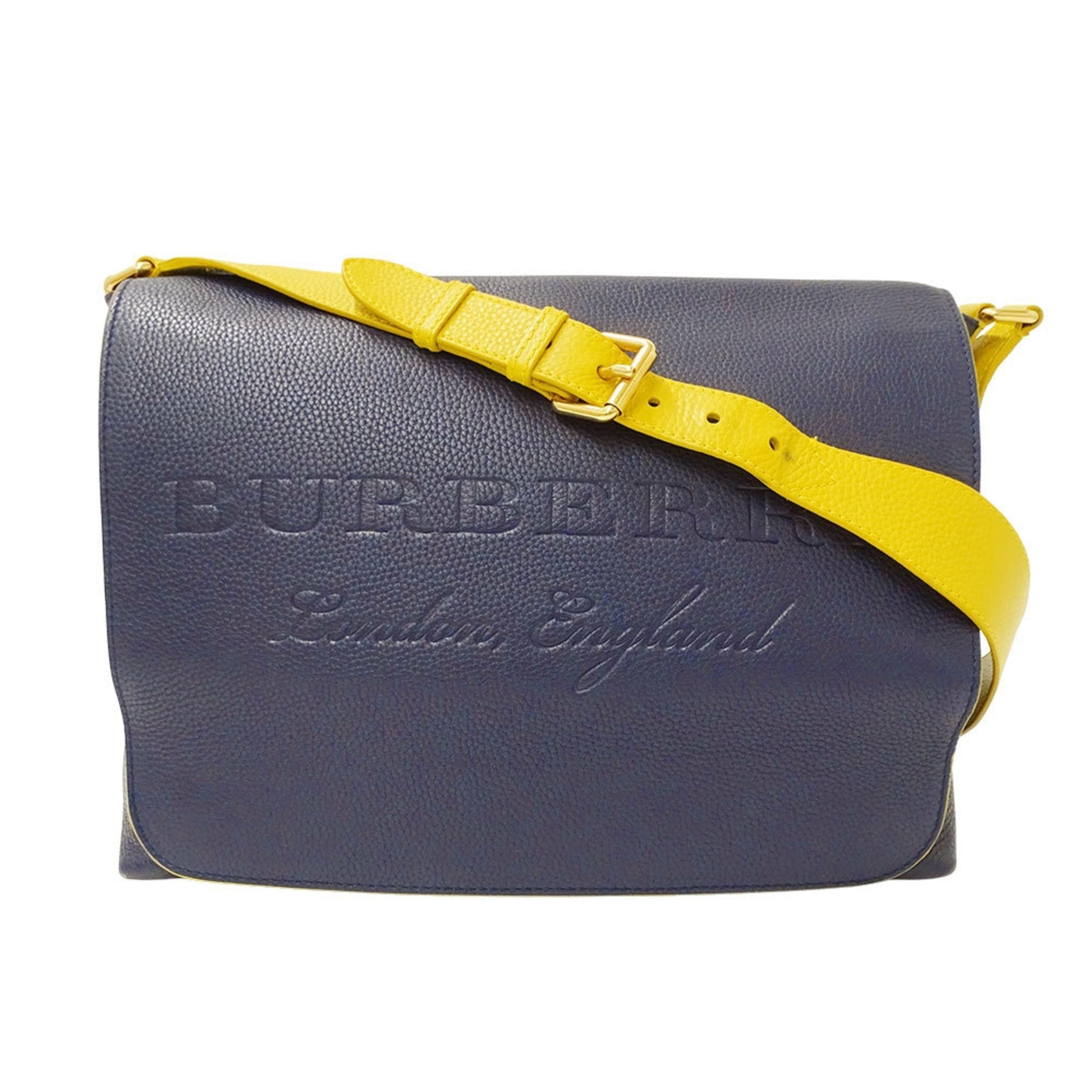 Burberry Shoulder Bag Leather Yellow Navy