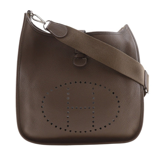 Hermes Etoupe Taurillon Clemence Shoulder Bag Leather Gray Shoulder Bag 1