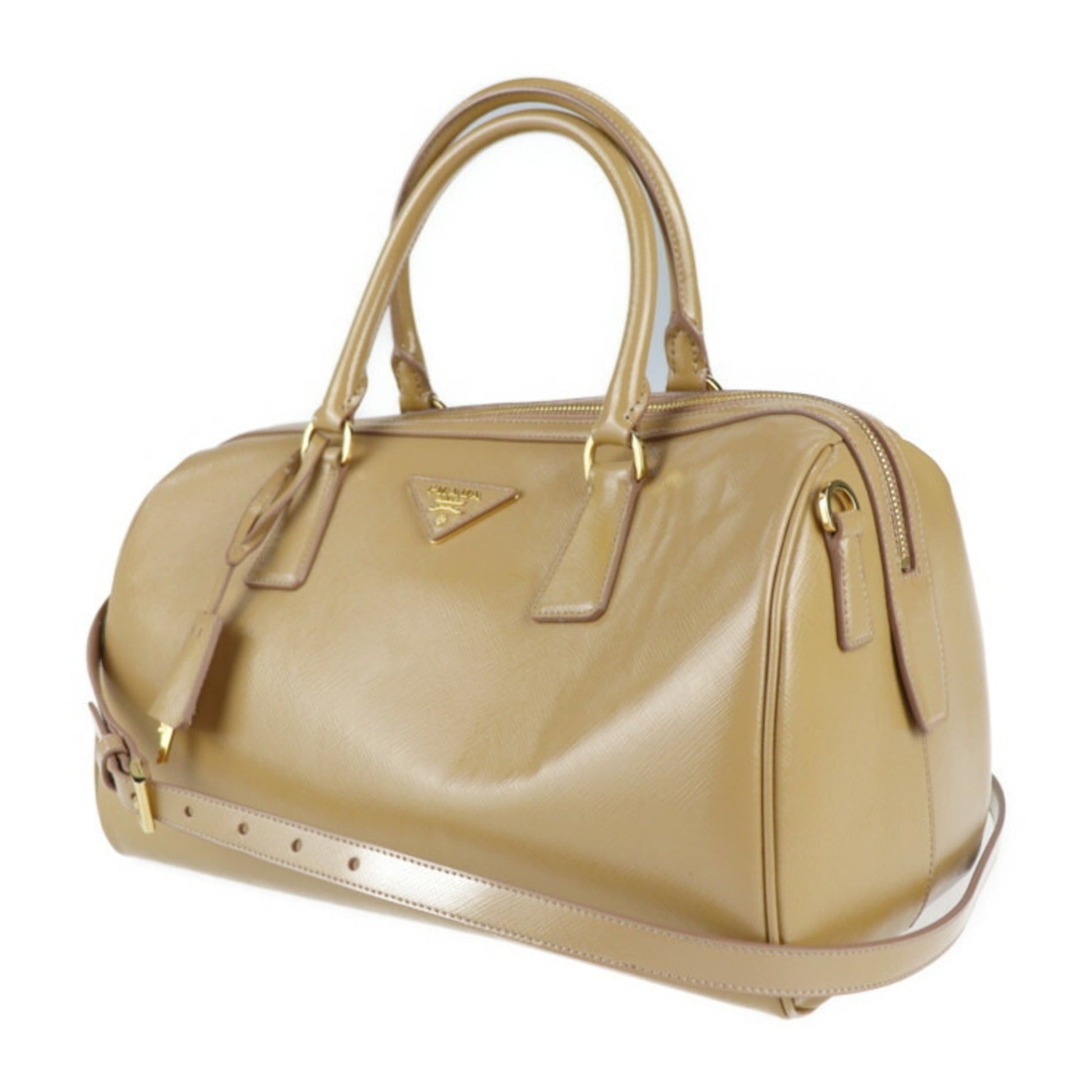 Prada Handbag Cammeo 2Way Shoulder Bag Boston Leather Patent Beige