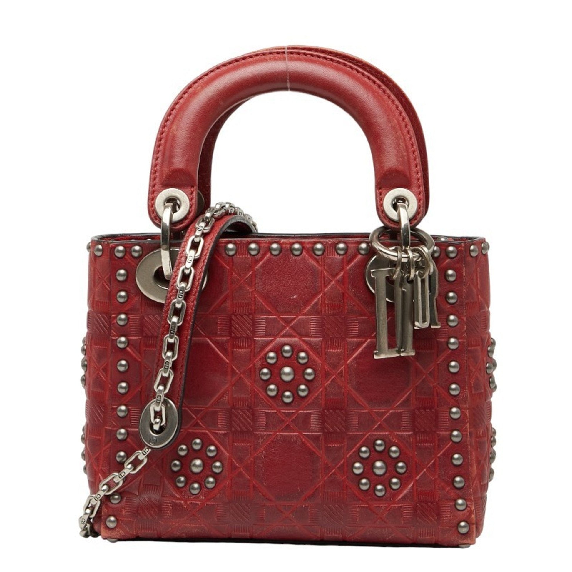 Dior Handbag Christian Lady Color Shoulder Bag Leather Red