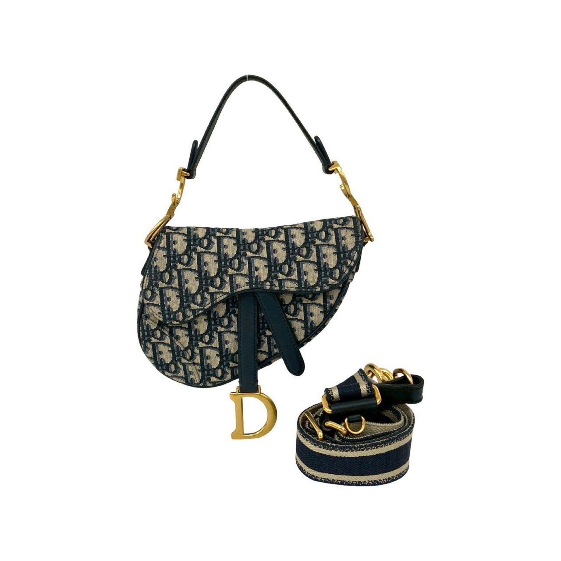 Dior Handbag Christian Saddle Bag Shoulder Bag 2 Leather Canvas Blue