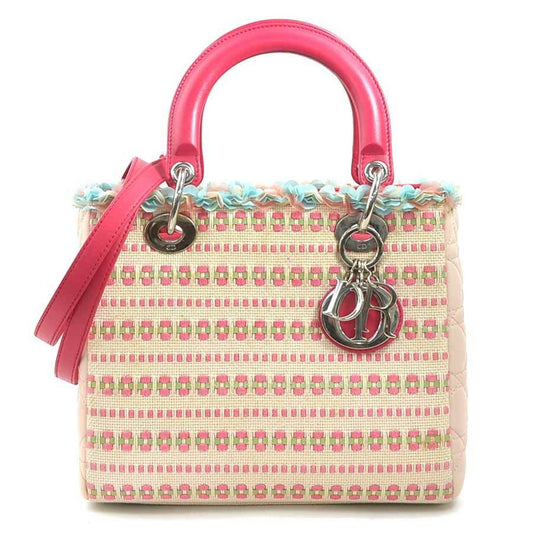 Dior Handbag Christian Shoulder Bag Leather Canvas Pink