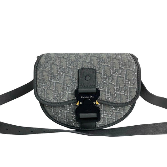 Dior Handbag Christian Shoulder Bag Leather Canvas Gray