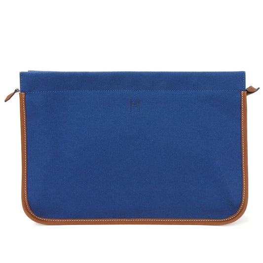 Hermes Clutch Bag Leather Canvas Brown