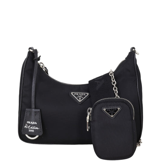 Prada Crossbody Bag Re-Edition Tessuto Shoulder Bag 17 Canvas Nylon Black