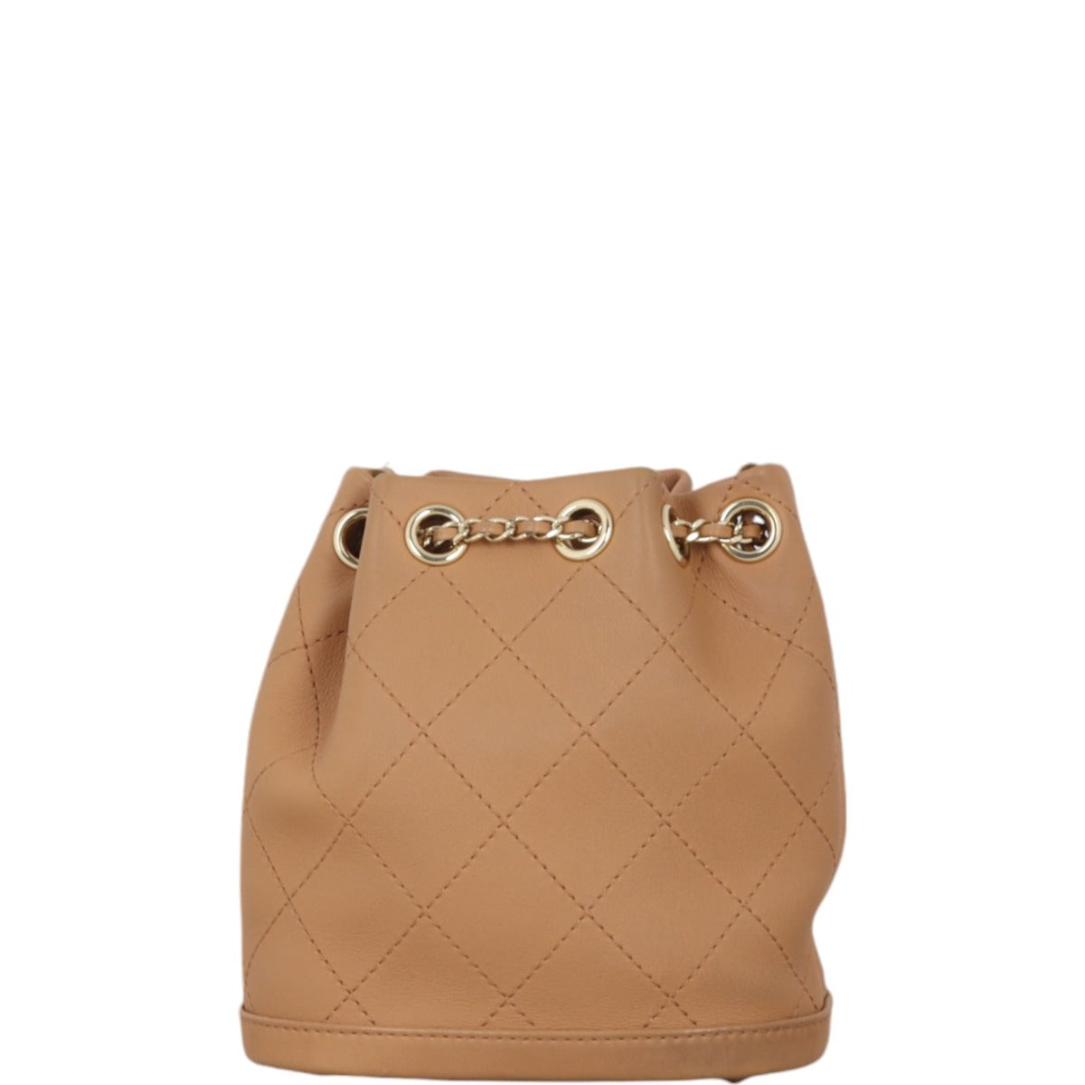 Chanel CC Drawstring Bucket Bag Quilted Brown Jewelry