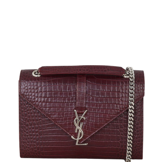 YSL Saint Laurent Envelope Bag Croc Embossed Medium Chain Crossbody Bag