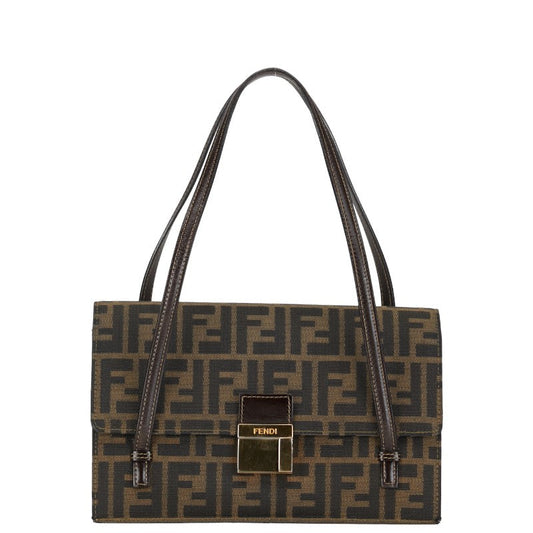 Fendi Zucca Handbag Leather Canvas Travel Bag