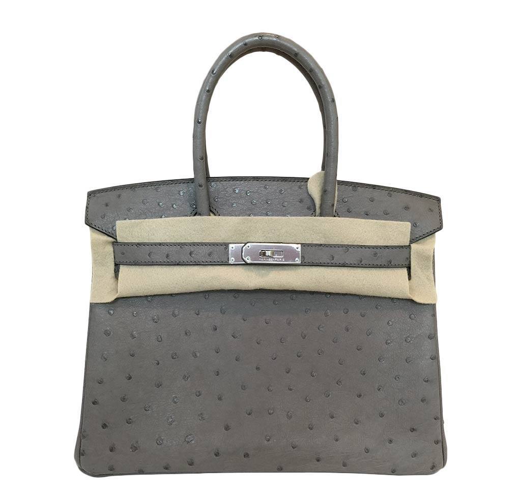 Hermes Birkin Ostrich Gris Tourterelle Bag Travel Bag