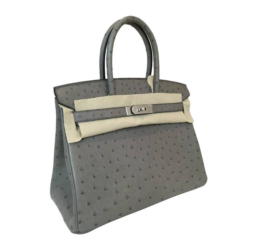 Hermes Birkin Ostrich Gris Tourterelle Bag Travel Bag
