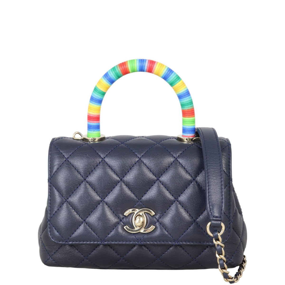 Chanel Coco Top Handle Extra Bag Quilted Blue Crossbody Bag
