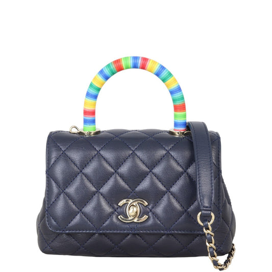 Chanel Coco Top Handle Extra Bag Quilted Blue Crossbody Bag