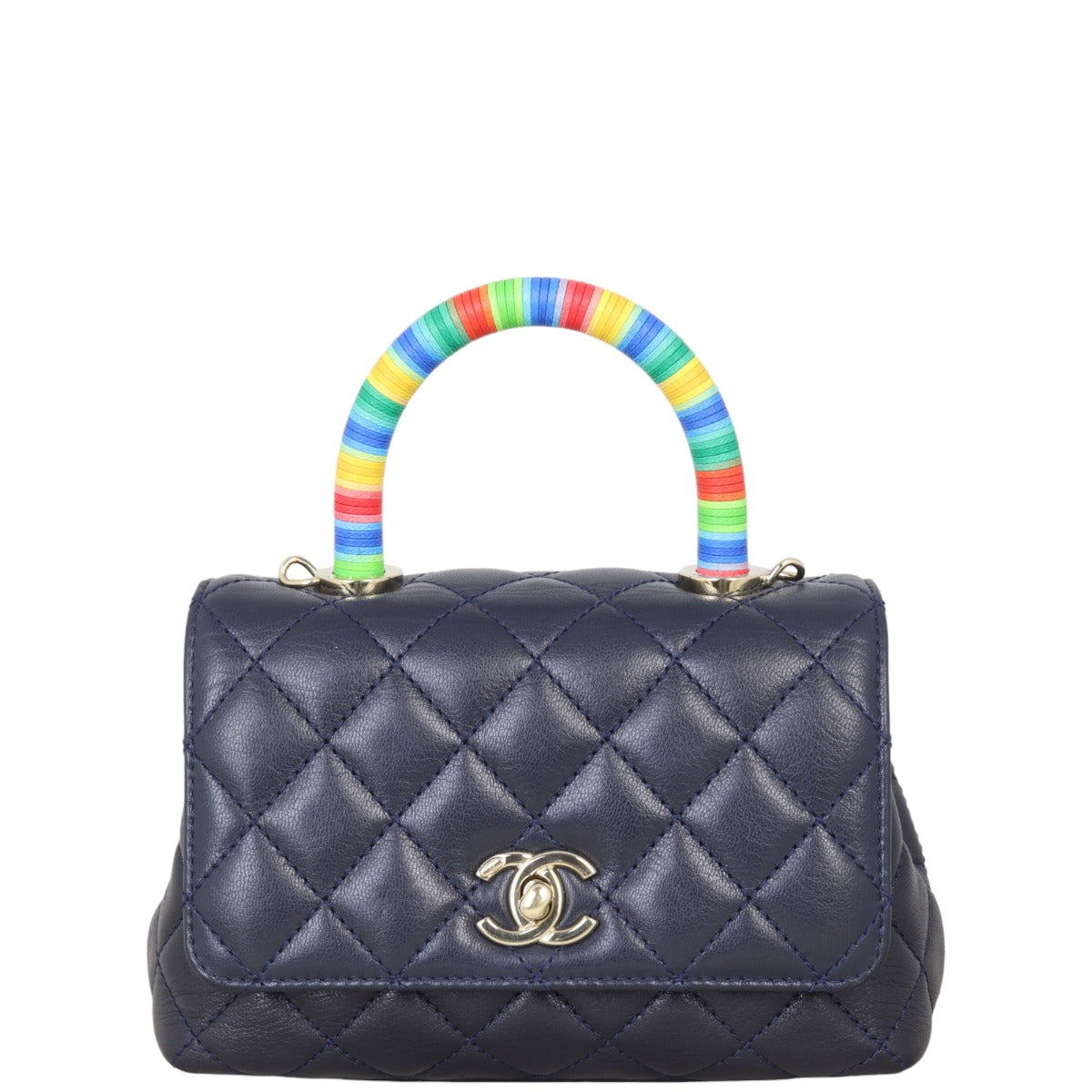 Chanel Coco Top Handle Extra Bag Quilted Blue Crossbody Bag