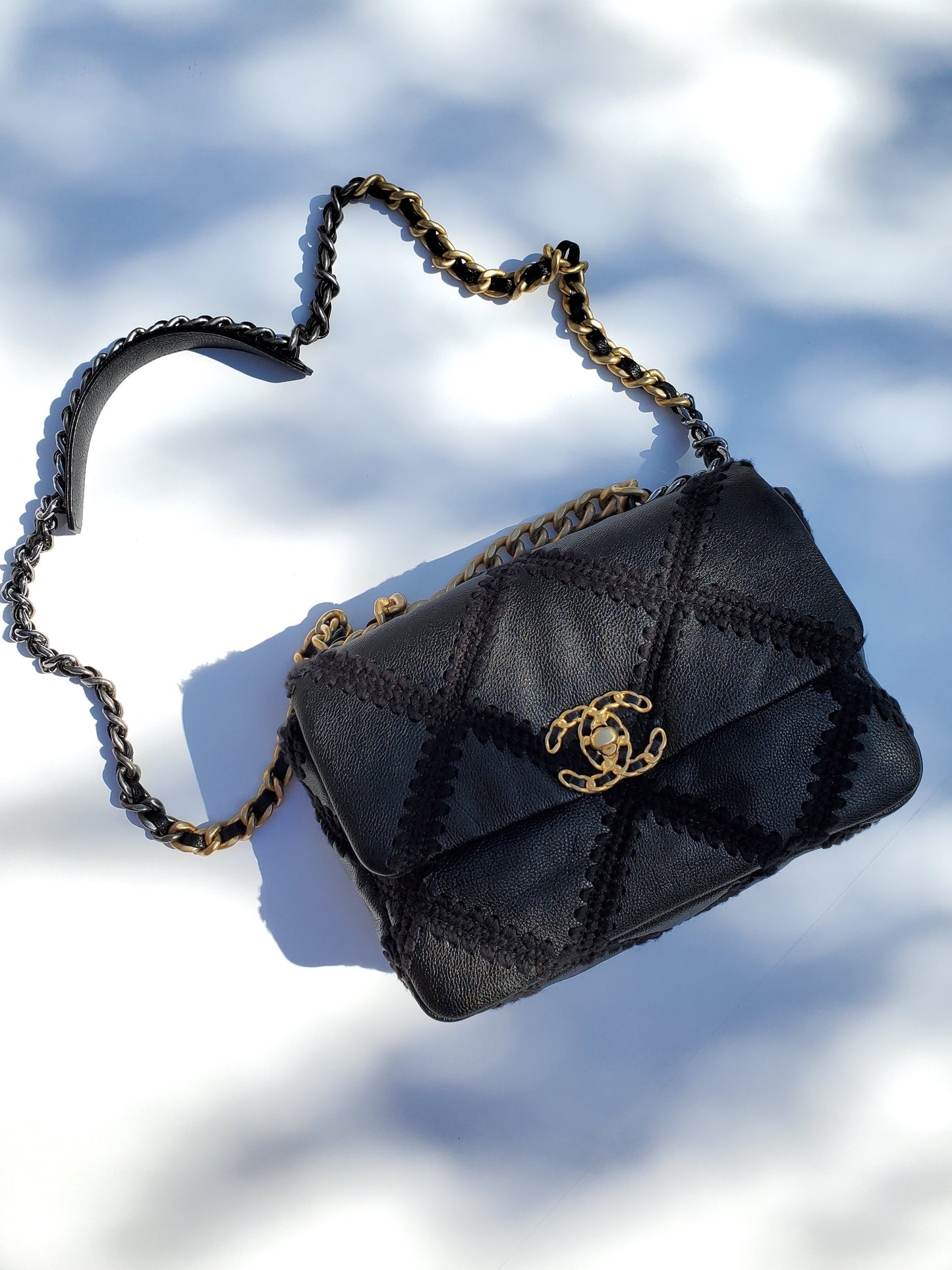 Chanel 19 Black Crochet Calfskin Quilted 2021 Chain Accessory