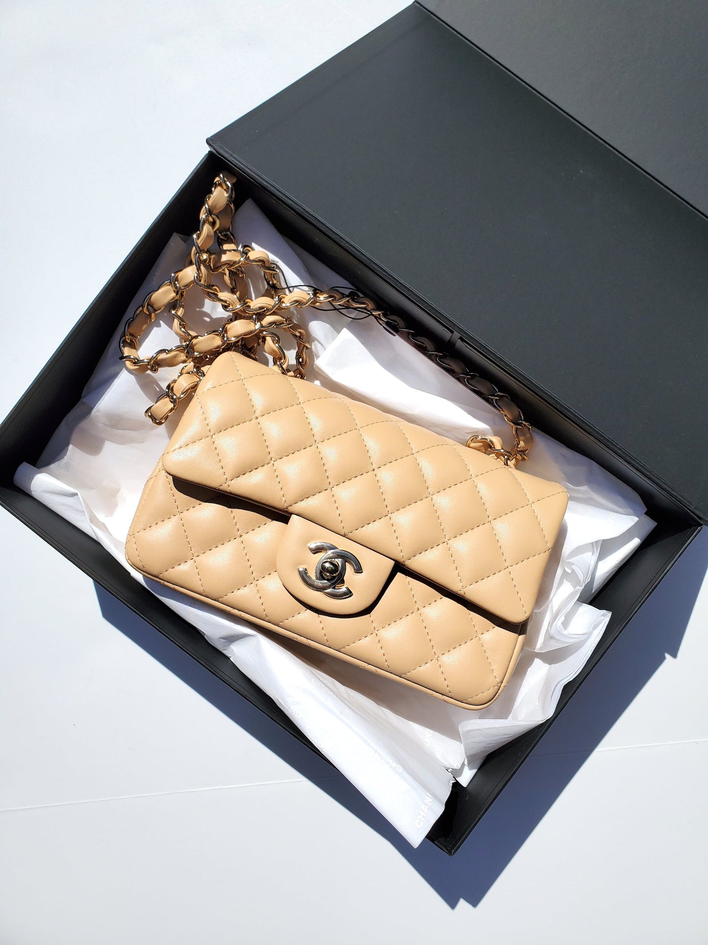 Chanel New Classic 2021 Rectangular Mini Beige Flap Bag