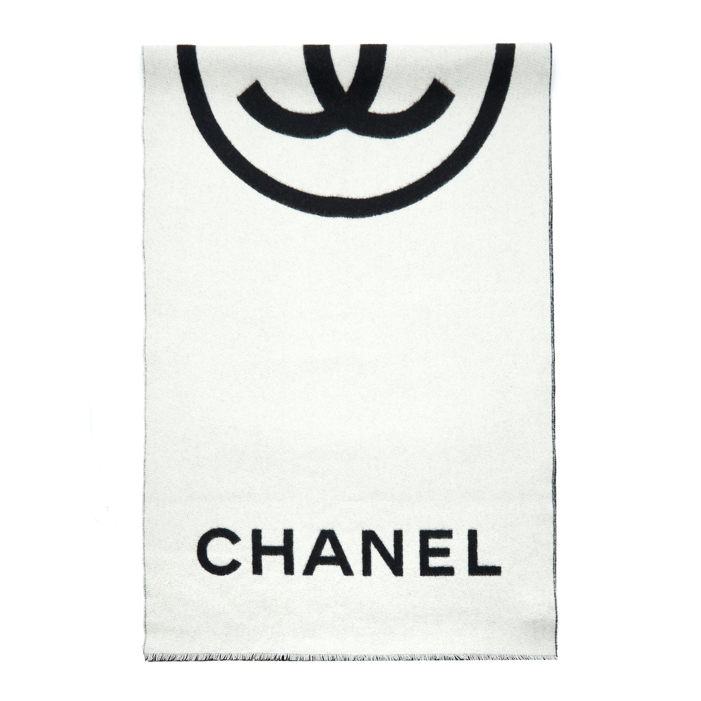 Chanel 21K Cashmere Scarf Shawl Black White