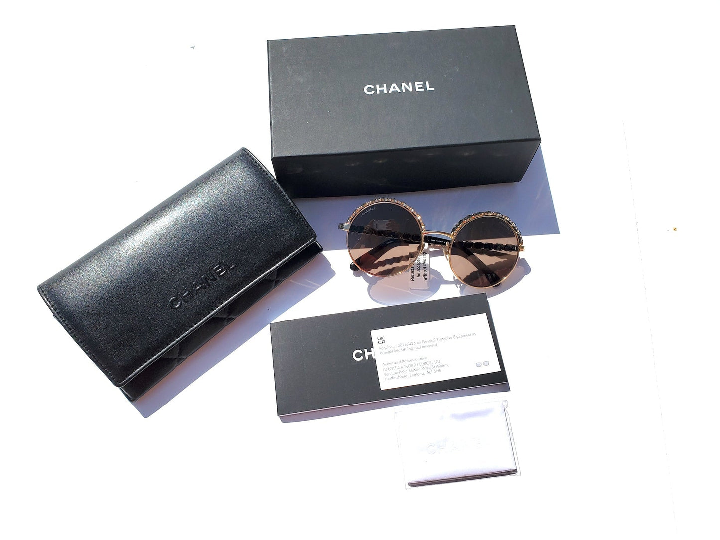 Chanel New In Stores Now Round Gold Black Metal Leather Sunglasses