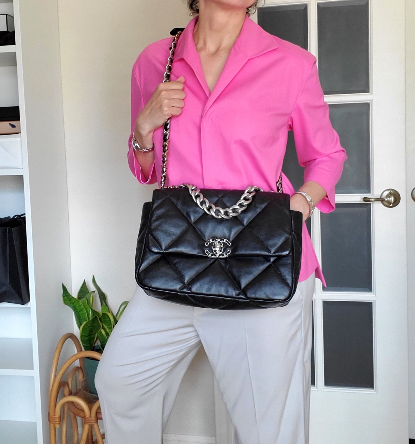 Chanel 19 Black Lambskin Quilted Large Flap Bag